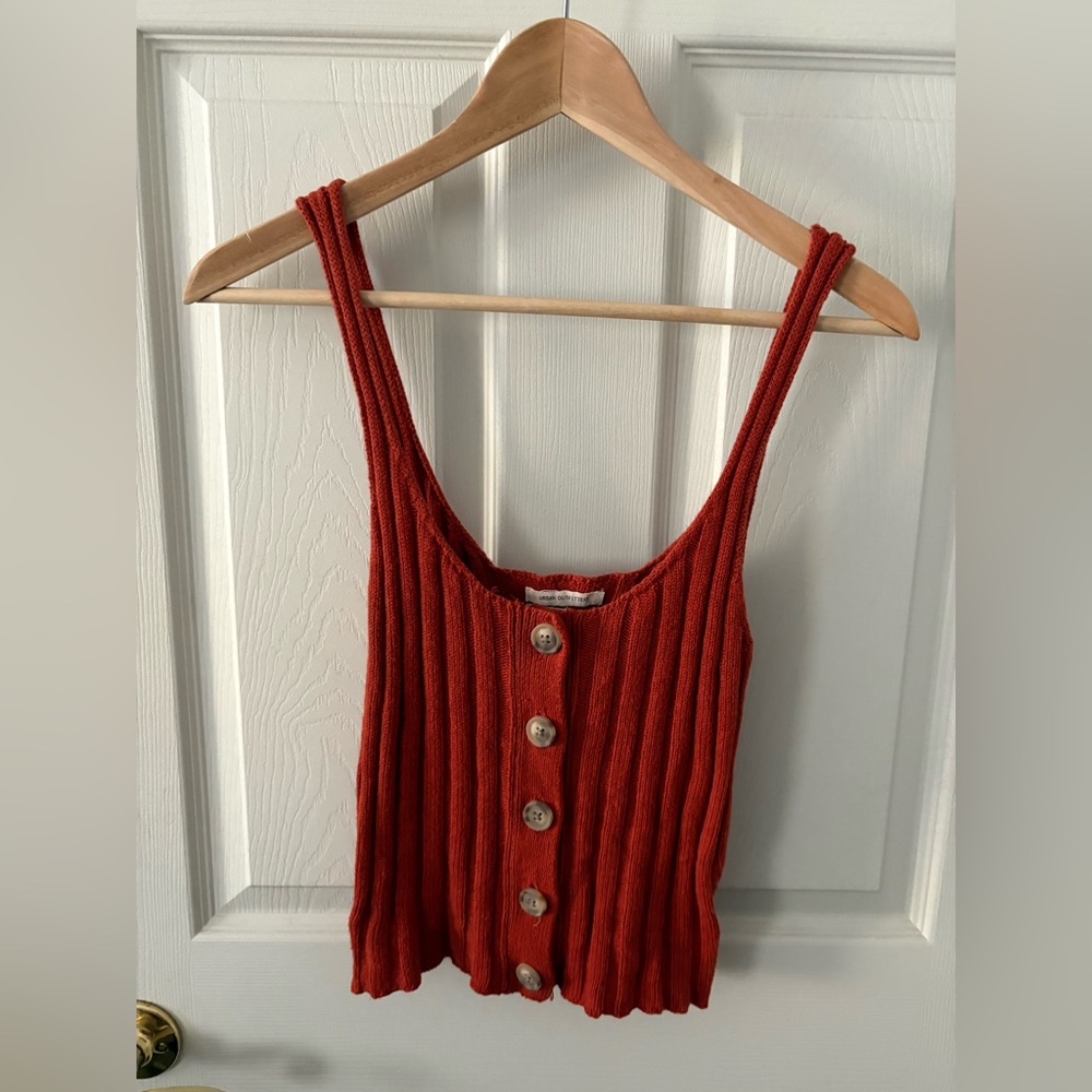 Urban Outfitters Womens Burnt Orange Ribbed Sweater Tank Button Front Size Small - Picture 8 of 9